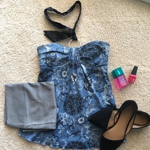 Blue Halter Top w/ Ribbon Tie Perfect 4 Date Night